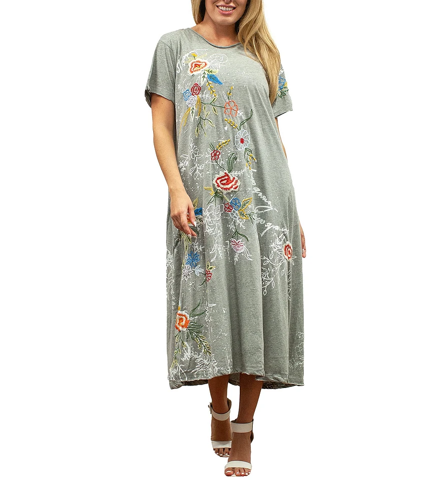 Karyn Seo Quinn Cotton Embroidered Short Sleeve Maxi Dress