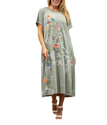Karyn Seo Quinn Cotton Embroidered Short Sleeve Maxi Dress