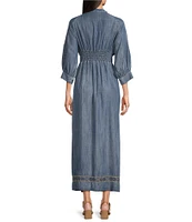 Karyn Seo Samara Embroidered Tencel V-Neck 3/4 Sleeve Maxi Dress