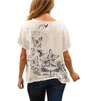Karyn Seo Sariah Graphic Print Crew Neck Flutter Sleeve Oversize Fit Boxy Tee
