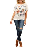 Karyn Seo Sariah Graphic Print Crew Neck Flutter Sleeve Oversize Fit Boxy Tee