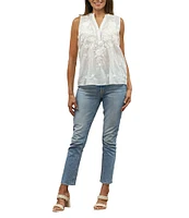Karyn Seo Tamara Embroidered Floral Motif Notch V-Neck Sleeveless Tank