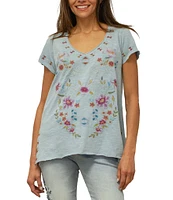 Karyn Seo Tilly Embroidered Floral and Geometric Short Sleeve Tee