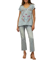 Karyn Seo Tilly Embroidered Floral and Geometric Short Sleeve Tee