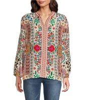 Karyn Seo Ziggy Floral Embroidered Notch V-Neck 3/4 Sleeve Blouse