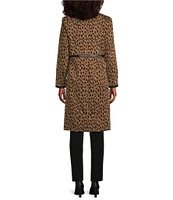 Kasper Animal Print Jacquard Open Front Long Sleeve Cardigan