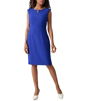 Kasper Cap Sleeve Split Round Neck Crepe Sheath Dress