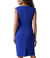 Kasper Cap Sleeve Split Round Neck Crepe Sheath Dress