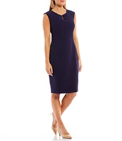 Kasper Cap Sleeve Split Round Neck Crepe Sheath Dress