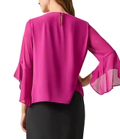 Kasper Chiffon Crew Neck 3/4 Ruffle Sleeve Blouse