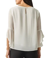 Kasper Chiffon Crew Neck 3/4 Ruffle Sleeve Blouse