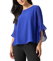 Kasper Chiffon Crew Neck 3/4 Ruffle Sleeve Blouse