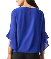 Kasper Chiffon Crew Neck 3/4 Ruffle Sleeve Blouse