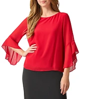 Kasper Chiffon Crew Neck 3/4 Ruffle Sleeve Blouse