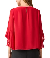 Kasper Chiffon Crew Neck 3/4 Ruffle Sleeve Blouse