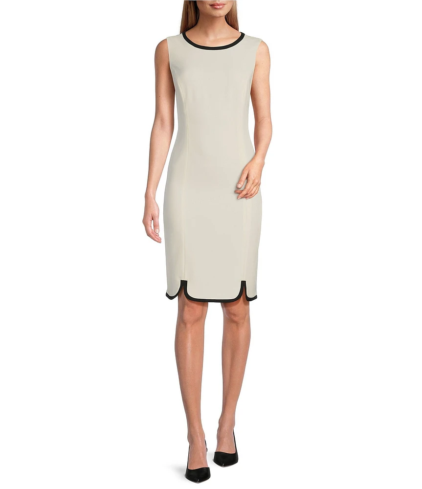 Kasper Combo Round Neck Sleeveless Sheath Princess Seam Dress