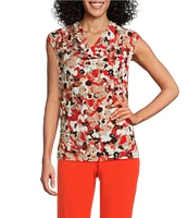 Kasper Cowl Neck Cap Sleeve Print Knit Top