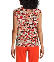 Kasper Cowl Neck Cap Sleeve Print Knit Top