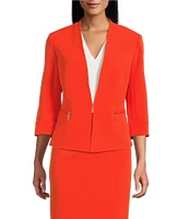 Kasper Crepe 3/4 Sleeve Zip Pocket Cardigan