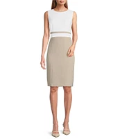 Kasper Crepe Colorblock Crew Neck Sleeveless Sheath Dress