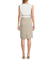Kasper Crepe Colorblock Crew Neck Sleeveless Sheath Dress