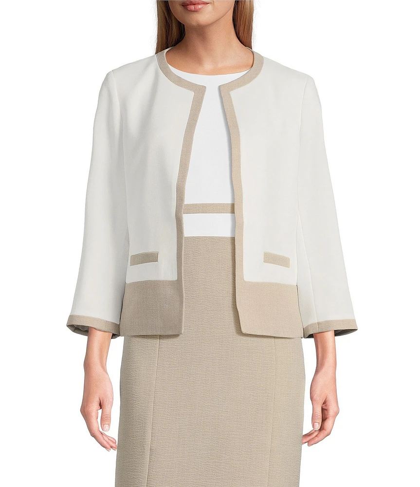 Kasper Crepe Colorblock Open Front Cardigan