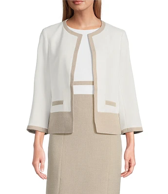 Kasper Crepe Colorblock Open Front Cardigan