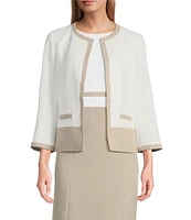 Kasper Crepe Colorblock Open Front Cardigan