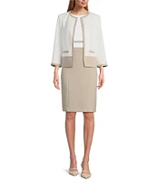 Kasper Crepe Colorblock Open Front Cardigan