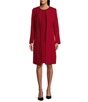 Kasper Crepe Combo Seamed Collarless Long Sleeve Topper