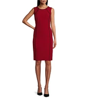 Kasper Crepe Contrast Piping Crew Neck Sleeveless Sheath Dress