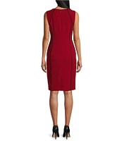 Kasper Crepe Contrast Piping Crew Neck Sleeveless Sheath Dress