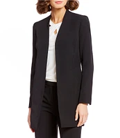 Kasper Crepe Shoulder-Padded Collarless Topper Jacket