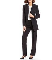 Kasper Crepe Shoulder-Padded Collarless Topper Jacket