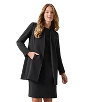 Kasper Crepe Shoulder-Padded Collarless Topper Jacket