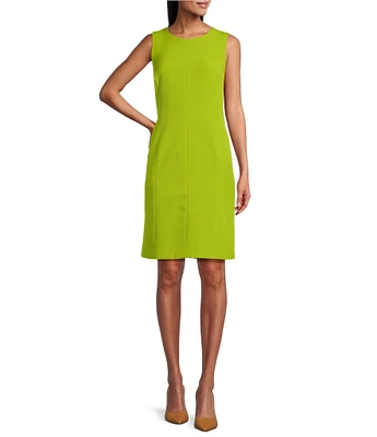Kasper Crepe Sleeveless Round Neck Multi Seam Sheath Dress