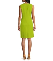 Kasper Crepe Sleeveless Round Neck Multi Seam Sheath Dress
