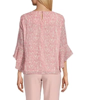 Kasper Crew Neck 3/4 Ruffle Sleeve Blouse