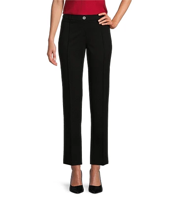 Kasper Faux-Fly Pull-On Seamed Straight Leg Ankle Length Pant