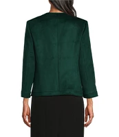 Kasper Faux Suede Framed Open Front Collarless Long Sleeve Jacket