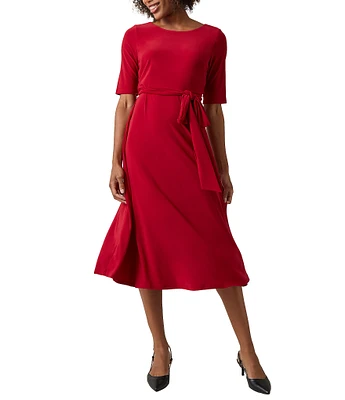Kasper Fit And Flare Crew Neck Short Sleeve Midi Dress
