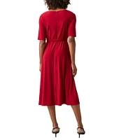 Kasper Fit And Flare Crew Neck Short Sleeve Midi Dress