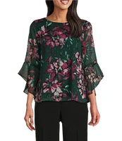 Kasper Floral 3/4 Ruffle Sleeve Blouse