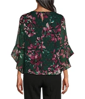 Kasper Floral 3/4 Ruffle Sleeve Blouse