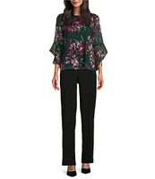 Kasper Floral 3/4 Ruffle Sleeve Blouse