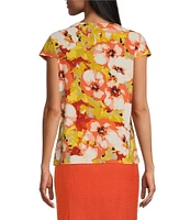 Kasper Floral Print Cowl Neckline Cap Sleeve Top