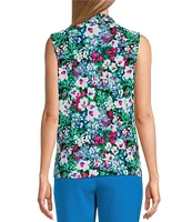 Kasper Floral Print Knot Neck Sleeveless Knit Top
