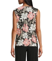Kasper Floral Satin Drape Neck Sleeveless Top