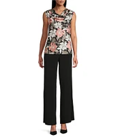 Kasper Floral Satin Drape Neck Sleeveless Top