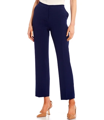 Kasper Flat Front Elastic Back Wide Leg Ankle Pants